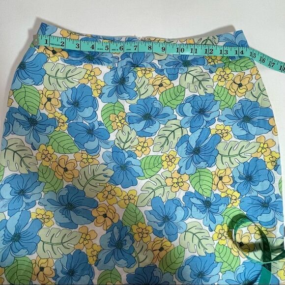 Norton McNaughton Petites blue and yellow floral linen blend skirt size 8P - Picture 6 of 12